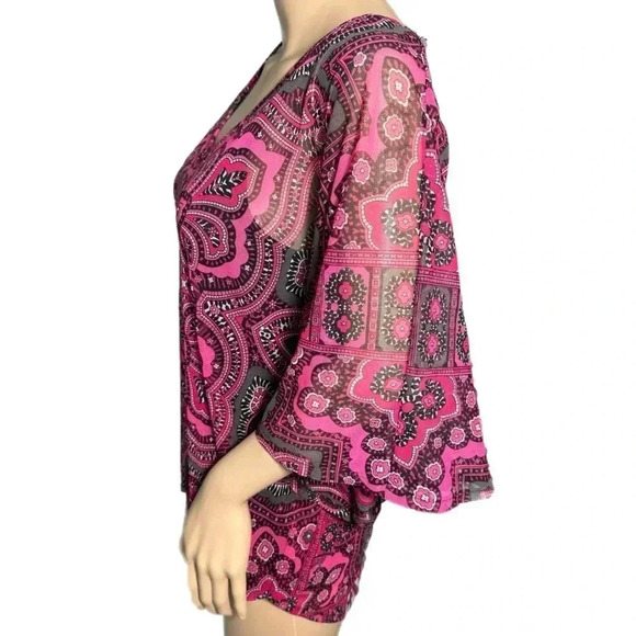 INC Boho Pink Sheer Paisley Blouse Half Sleeve Top Cami Under Women’s Small - Picture 3 of 9